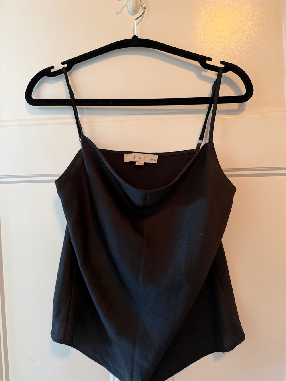 LOFT Black Satin Cowl Neck Camisole with Spaghetti Straps